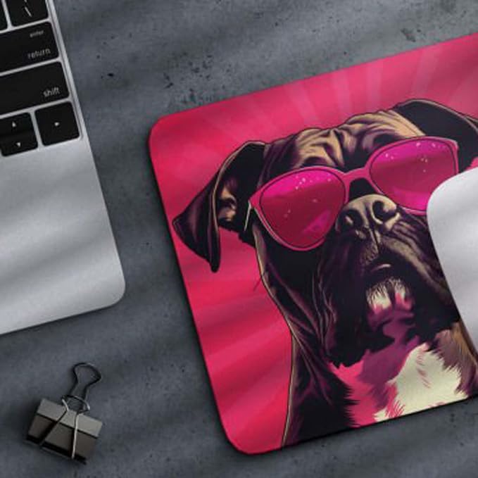 Pink Mousepad Glamour Dog Boxer Mouse Pad for Home Office Gaming Working Desk Computer Desktop Accessories Non-Slip Rubber Mousepad for Dog Lovers
