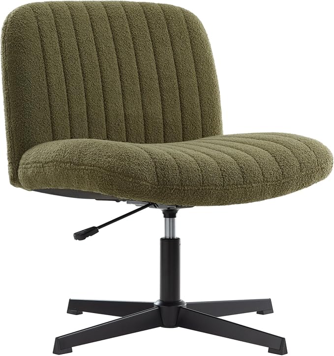 IWMH Criss Cross Chair, Cross Legged Office Chairs no Wheels, Armless Wide Seat Desk Chair with Adjustable Height for Home, Vanity, Bedroom (Green)