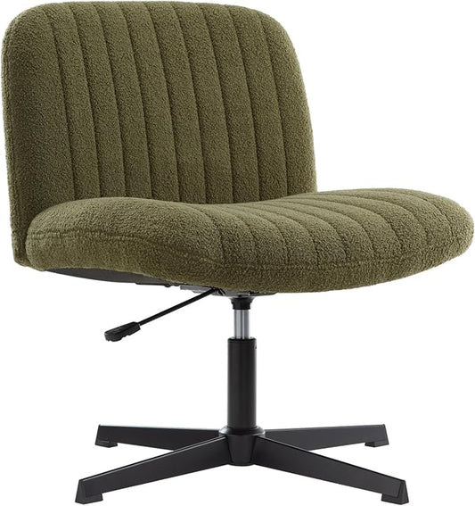 IWMH Criss Cross Chair, Cross Legged Office Chairs no Wheels, Armless Wide Seat Desk Chair with Adjustable Height for Home, Vanity, Bedroom (Green)