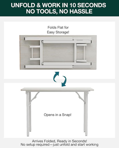 Frylr Small Folding Computer Desk – Portable 43.3 Inch Foldable Laptop Table, Collapsible and Compact for Easy and Fast Setup, Lightweight for Small Spaces, Home Craft and Study Use, White Ash