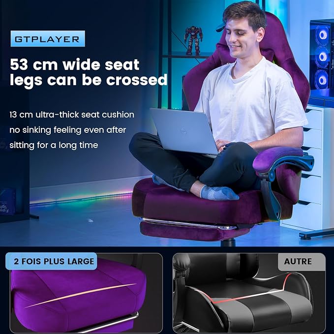 GTPLAYER Big and Tall Gaming Chair 400lbs Heavy Duty Office Chair with Foot Rest,High Back Pocket Spring Ergonomic Computer Chair for Adults,Wide Comfy Seated Cushion with Linkage Armrests,Dark Purple