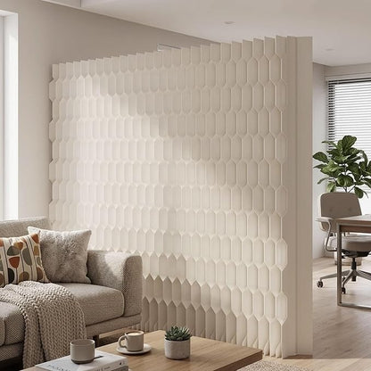 Freestanding Room Divider – Double‑Sided Honeycomb & Pleated, Accordion Kraft Paper Privacy Screen with 16.9" Wide Anti‑Slip Base, Portable Partition Wall for Living Room, Studio, Exhibition