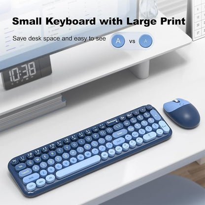 MOFII Wireless Keyboard and Mouse Combo, Compact Typewriter Retro Round Computer Keyboard and Mouse Set, Plug and Play, for Windows, Computer, Desktop, PC, Notebook - (Sea Blue Gradient)