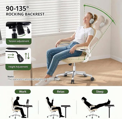 Office Chair, Ergonomic Breathable Mesh Chair,Flip-Up Arms and Adjustable High Back Lumbar Support,Comfy Computer Chair for Home Office (Beige, 407)