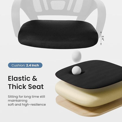 DUMOS Home Office Chair - Ergonomic Mid Back Mesh Desk Chair with Lumbar Support & Rocking Mode, Height Adjustable with Fixed Armrest, for Computer, Gaming, Meeting, 360° Swivel, Black, 2 Pack