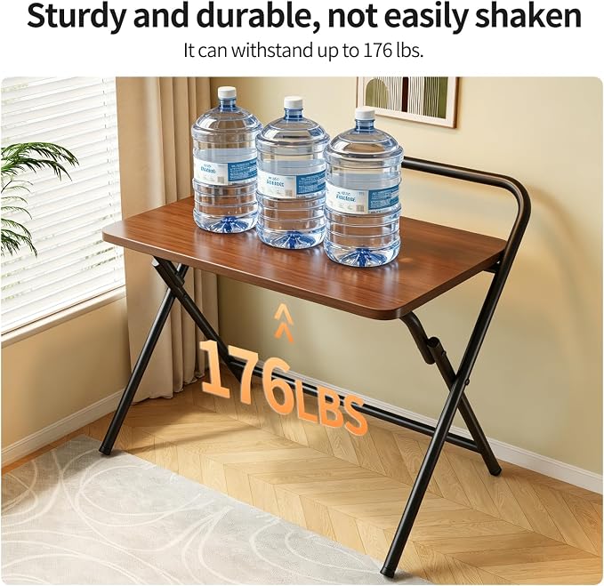Folding Desk, Small Foldable Computer Desk, Small Table | No Assembly Required,Foldable,24 x 16 Inch,Dark Brown,Suitable for studying&working or dining