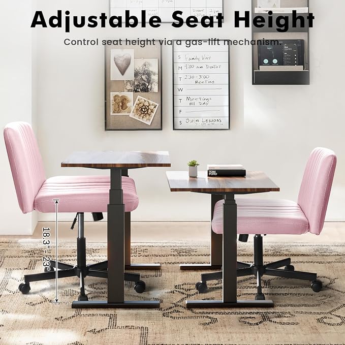 LEMBERI Criss Corss Chair with Wheels,Fabric Padded Armless Wide Office Desk Chairs,120° Rocking Swivel Mid Back Computer Task Vanity Chair for Home Office, Small Space