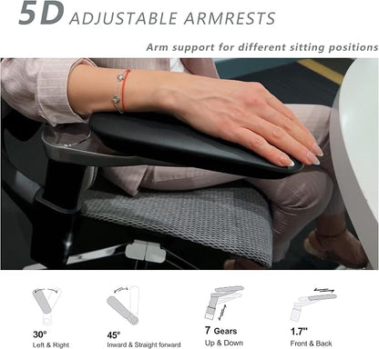 Ergonomic Office Chair, Mesh Computer Chair with 3D Lumbar Support, Home Desk Chair with 5D Armrests, 4D Headrest, 90-130°Tilt, BIFMA Certified, Model Zen (Grey)