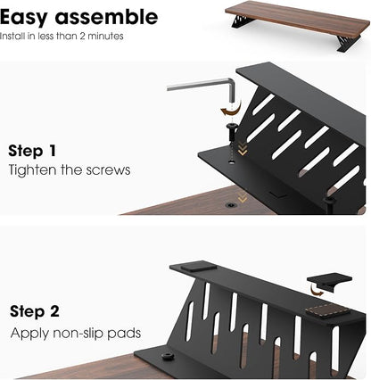 Fenge Monitor Stand Riser, 31.5 Inch Desk Top Shelf for 2 Monitors, Computer Stands for Desk, Wood & Steel Desktop Riser for Laptop, PC, Printer