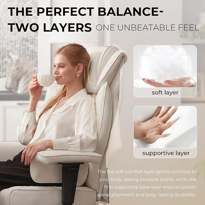 Dowinx Big and Tall Office Chair 400 Lbs with Rotating Massage Lumbar Support, Wide Thick Seat Cushion and Adjustable Armrest,Computer Gaming Chairs with Footrest, White