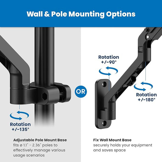 Mount-It! Single Monitor Wall Mount, Computer Monitor Wall Mount Arm, Vesa 100x100 75 x 75 - Pole Mounting, Full Motion Vesa Wall Bracket for 17" to 32" Screens, Curved Displays, 15.4 lb max