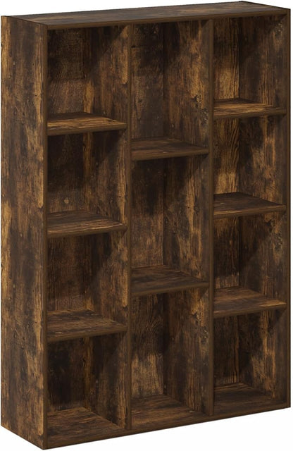 Furinno LUDER Book Shelf, 11-Cube Bookshelf, Reversible Bookcase, 9.4 x 29.1 x 41.7, Easy Assembly, for Living Room, Bedroom, Home Office, Amber Pine