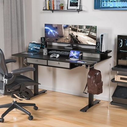 Electric Standing Desk with 4 Drawers, 63 * 30 Inches Extra Large Desktop, Electric Desk Adjustable Height with Storage, Home Office Workstation (Classical Black)