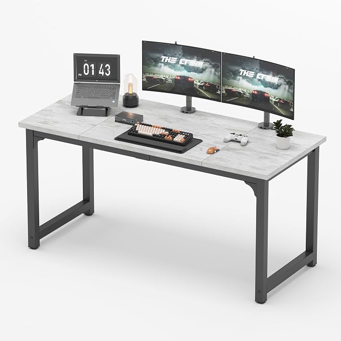 NSdirect 63" Large Computer Desk,Modern Simple Style PC Table Office Desk Wide Workstation for Study Writing,Gaming and Home Office,Extra 1" Thicker Wooden Tabletop and Black Metal Frame,White+Black