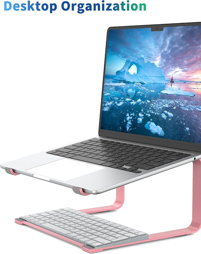 SOUNDANCE Laptop Stand for Desk, Ergonomic Metal Computer Riser for 12-17.3 Inch Laptops, Heavy Duty Stable Desktop Holder, Improves Eye Level & Workspace Organization, Pink