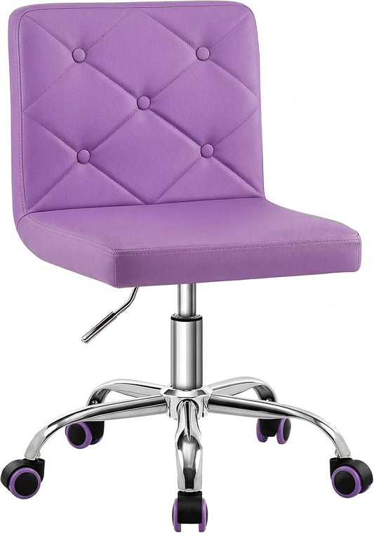 VECELO PU Leather Mid-Back Armless Vanity Chair Adjustable Height 360° Rolling Swivel for Home Office Work