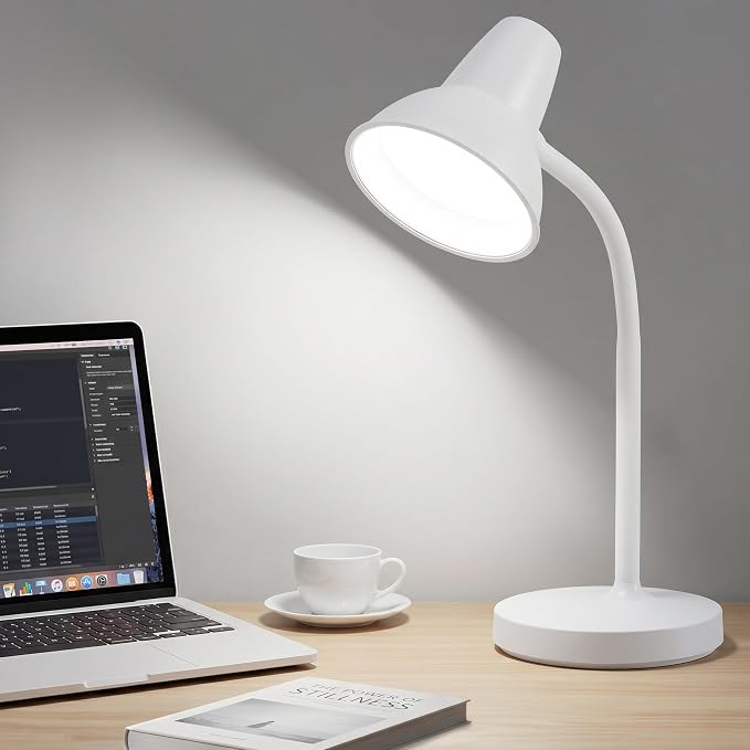 LED Desk Lamp with Flexible Gooseneck, Eye-Caring 4.5W Energy-Saving Study Lamps, Anti-tip Heavy Duty Bedside Reading Light, Desk Lamps for College Dorm Room, Home Office, Modern Lamp with 1.6m Cord