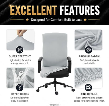 DIVA EN CAMINO DEC Office Chair Cover with Zipper, Stretch Universal Slipcover for Desk or Boss Chair, Light Gray