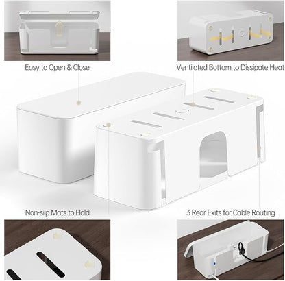 YECAYE 2 Pack Cable Management Box, Pet Friendly Cable Box Organizer for Home & Office, Child-Proof Floor Cord Cover, Cord Management and Cord Hider, White