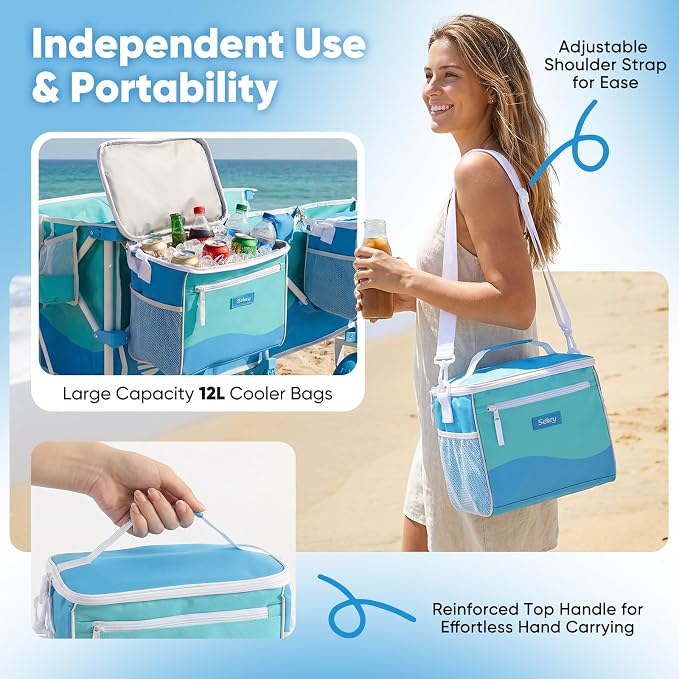 Sekey Heavy Duty Beach Wagon with 9" Big Sand-Proof Wheels, 300L Oversized Foldable Beach Cart with Cooler| Adjustable Handle & Balloon Tires for Sand, Camping,Vacation