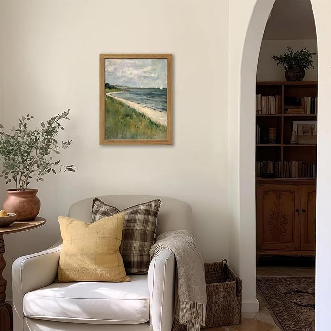 CXQILVER Framed Vintage Coastal Wall Art, Rustic Beach Seascape Sailboats Canvas Wall Decor Ocean Landscape Painting Picture for Coastal Cottage Living Room Bedroom Bathroom Decor 12x16 Inch