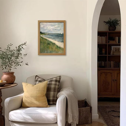 CXQILVER Framed Vintage Coastal Wall Art, Rustic Beach Seascape Sailboats Canvas Wall Decor Ocean Landscape Painting Picture for Coastal Cottage Living Room Bedroom Bathroom Decor 12x16 Inch