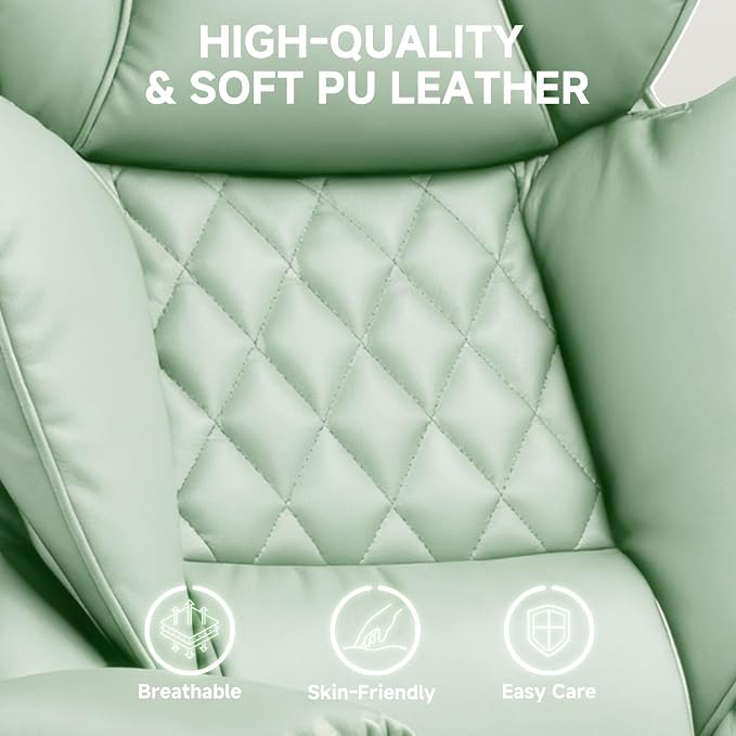 COMHOMA Big and Tall Office Chair, High Back Leather Gaming Chair with Footrest, Executive Ergonomic Office Chairs with Pocket Spring Lumbar Support and with Outward Fixed Soft Armrests