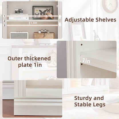 RWYHG 30" White Bookshelf Set of 3,2-Tier Thick Wood Book Shelf with Adjustable Shelve,Free Standing Farmhouse Bookcase with Open Display Storage,Floor Vintage Bookshelves for Living Room,Office