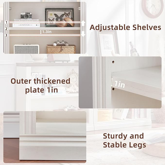 RWYHG 30" White Bookshelf Set of 4,2-Tier Thick Wood Book Shelf with Adjustable Shelve,Free Standing Farmhouse Bookcase with Open Display Storage,Floor Vintage Bookshelves for Living Room,Office
