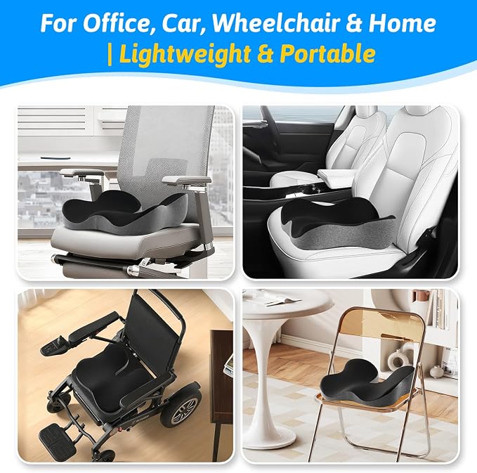Dreamer Car Seat Cushion for Tailbone & Sciatica Pain Relief | Certified & Ergonomist-Designed,Tapered Front Edge Reduces Thigh Pressure,Wide Memory Foam for Office Chair, Car, Wheelchair