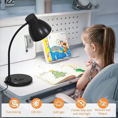Desk Lamp with Wireless Charger, LED Desk Lamps for Home Office, 800 Lumens, Small Desk Lamp with Pen Holder, Flexible Arm, 3 Modes, Dimming, Touch Lamp for College Dorm Room