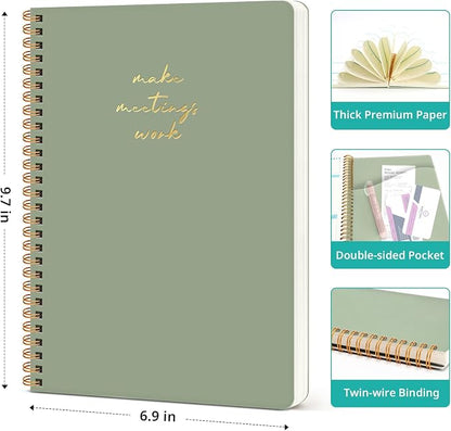 6 Pack of Meeting Notebook for Work Organization - Work notebook with action items, Meeting Minutes Planner Notebook, Perfect Office Supplies for Men & Women - Multi