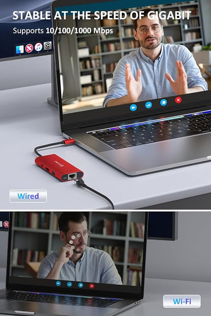 UtechSmart USB C Hub, Ethernet Multiport Adapter 6 in 1 USB C to HDMI Dock Compatible for MacBook Pro/Air, Chromebook, Dell XPS, HP and Type C Devices (Gigabit Ethernet 100W PD 4K HDMI USB 3.0) Red
