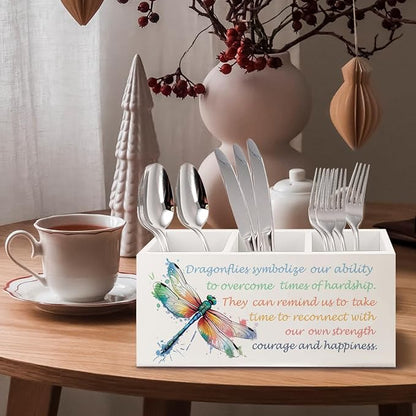 Inspirational Dragonfly Wooden Pen Pencil Holder for Office Desk Accessories, Motivational Gifts for Women, Encouragement Gifts Makeup Brush Toothbrush Holder Organizer