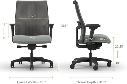 HON Ignition 2.0 Big and Tall Office Chair, 450lbs Weight Capacity, Extra Wide Seat, Tilt Recline, Swivel Wheels, Heavy Duty Office Chair, Comfortable for Long Hours, Black Frame, Ash