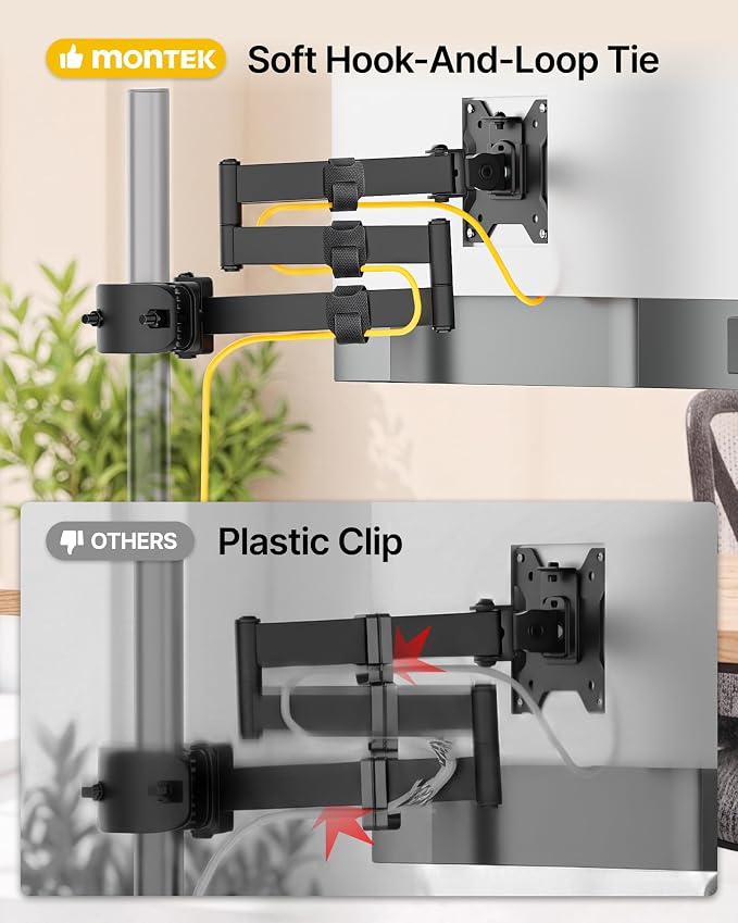 monTEK Universal Pole Monitor Arm 25 Inch Extra Long Reach - Single Desk Mount for 17-32 inch Screens, Steel Full Motion Mount, VESA 75/100mm, 636mm Extension