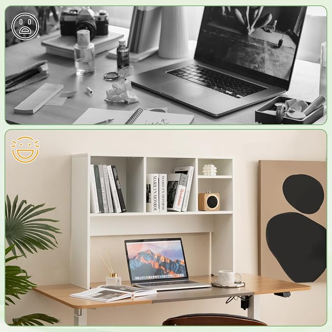 LDAILY Desktop Bookshelf, 2-Tier Office Desk Shelf Organizer with 4 Shelves, 37''L Wood Storage Rack Display Shelf for Office, College Dorm, Bedroom (White)