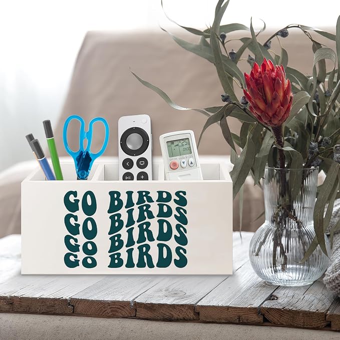 Football Fan Gifts Wooden Pen Pencil Holder for Office Desk Accessories, Gifts for Football Lovers Players, Go Birds Makeup Brush Toothbrush Holder Organizer