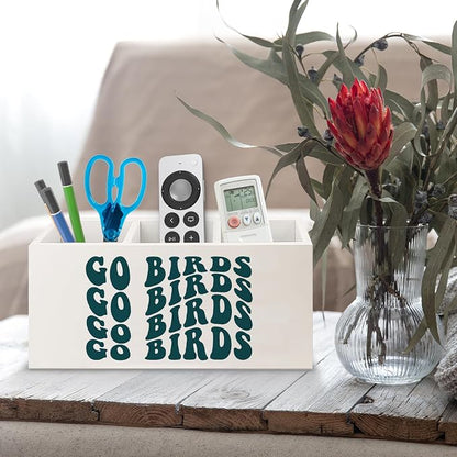 Football Fan Gifts Wooden Pen Pencil Holder for Office Desk Accessories, Gifts for Football Lovers Players, Go Birds Makeup Brush Toothbrush Holder Organizer