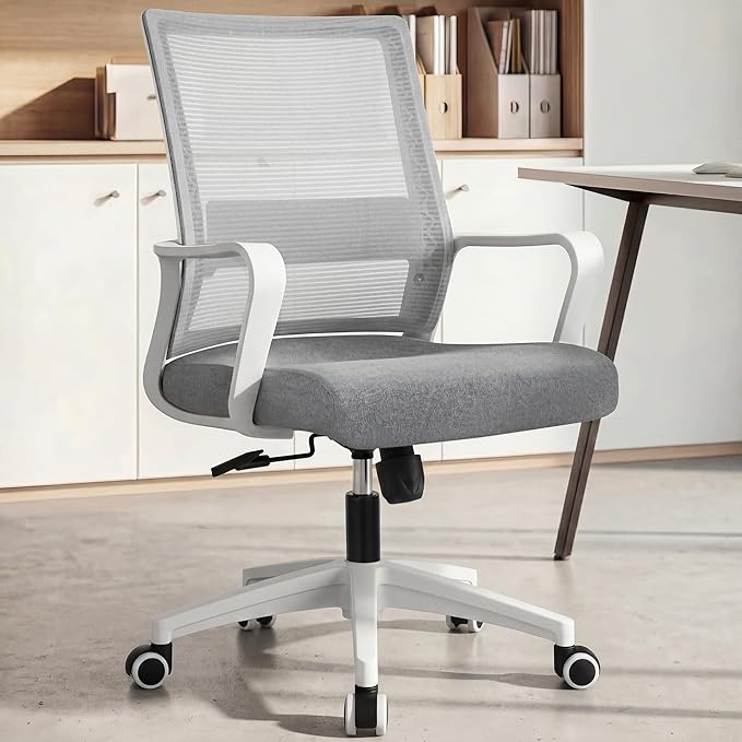 NEO CHAIR Office Desk Chair Gaming Computer Chair Ergonomic Mesh Mid Back with Rolling Wheels Lumbar Support Comfy Swivel Adjustable for Home Grey