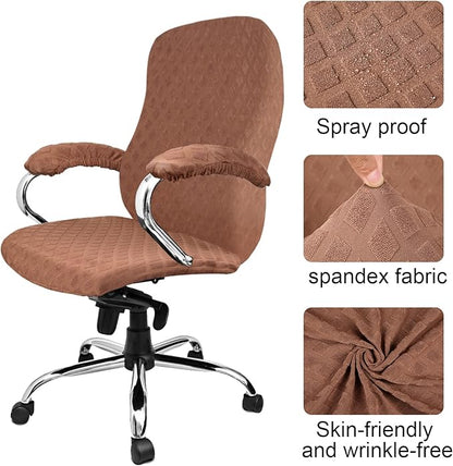 Tatuo 3 Pcs Computer Office Chair Cover Universal Rotating Chair Slipcovers Protector Removable Washable Office Armrest Covers with Zipper for High Back Seat Backrest(L,Merbau,Coffee)