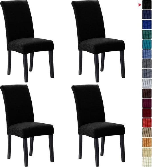 Stretch Chair Covers for Dining Room Set of 4, Removable Washable Dining Room Chair Covers, Dining Chair Slipcovers Seat Protector, Great for Home Upholstery and Banquet (Black, 4 Pack)