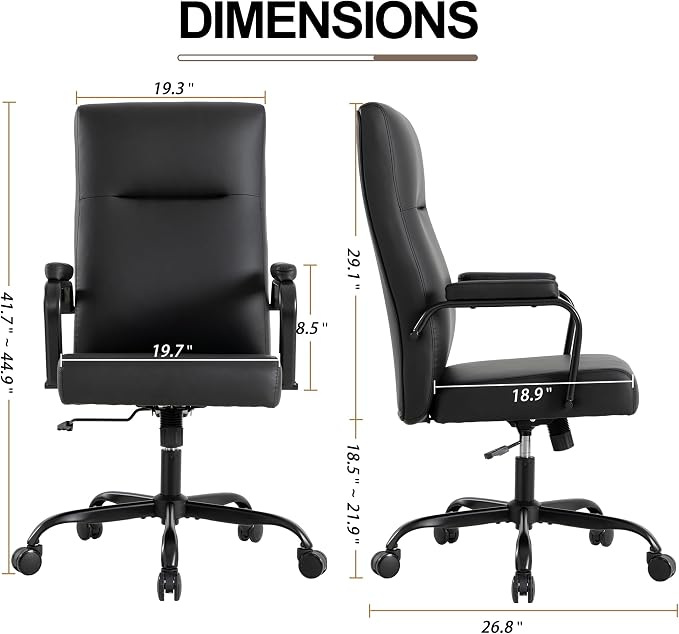 Office Desk Chair,Leather Conference Room Chairs with Wheels,Modern High Back Executive Office Chair with Memory Foam,Ergonomic Swivel Computer Chair for Home Office,Black