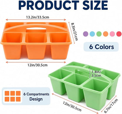 6 Pack Assorted Colors 6 Compartment Classroom Caddy with Handle Portable Plastic Storage Classroom Caddies Organizer for Classrooms Supply Teacher Office Table Desk(Rainbow)