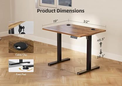 YDN Electric Standing Desk Adjustable Height, 32 x 19 Inches Stand up Desk with Cable Management, Home Office Desks with Splice Board & Black Frame, Rustic Brown Top