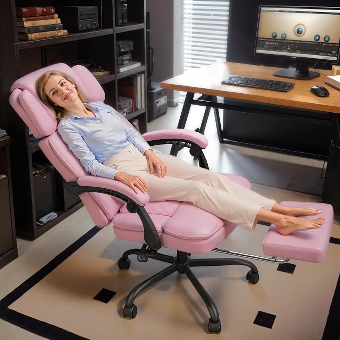 400lbs Executive Office Chair with Foot Rest for Heavy People, Ergonomic Big and Tall Desk Chair with Adjustable Headrest, High Back PU Leather Comfy Heavy Duty Computer Chair with Spring Cushion