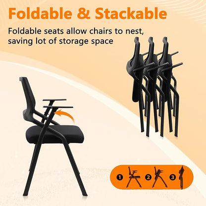 CLATINA Stackable & Foldable Office Chairs with Ergonomic Lumbar Support and Thickened Seat Cushion, Folding Mesh Fabric Reception Guest Chair for School Church Conference Waiting Room Black (10pk)