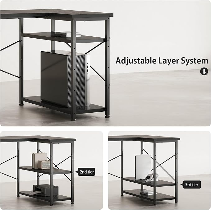 Maihail 47" Computer Desk with Drawers, Desks for Bedrooms, Writing Desk with Storage, Work Desk for Small Space, Black