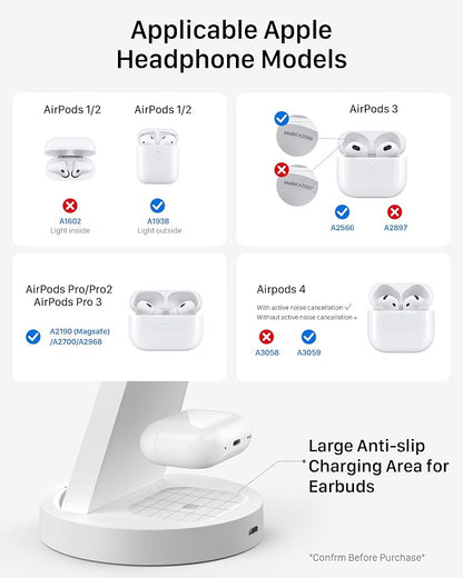 Anlmz 3 in 1 Charging Station for iPhone - Wireless Charger for Apple Products Multiple Devices - Charging Dock Stand for AirPods (for iPhone 17 16e 16 15 14 13 pro 12 11 X Max)