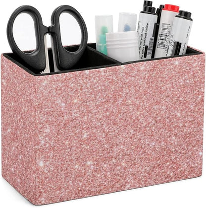 Niapessel Pencil Holder for Desk, Rose Gold Pink Glitter Pattern Print Pen Holder Storage Desktop Pen Organizer Desk Pencil Organizer Makeup Brush Holder for Office School College Leather